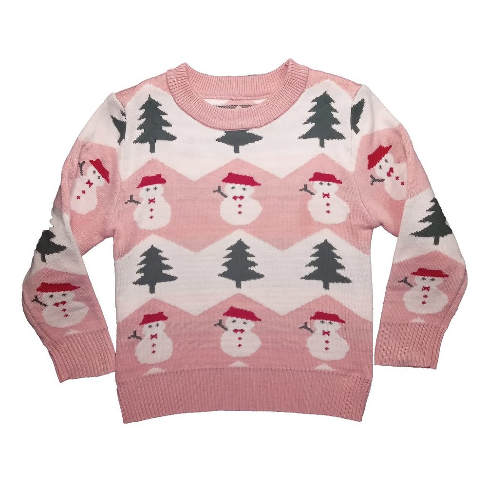 Knit Pink And White Ugly Christmas Sweater With Winter Pattern Theme